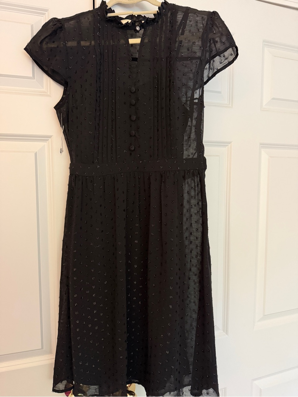 ModCloth Black Swiss Dot Midi Dress with Pintuck Front